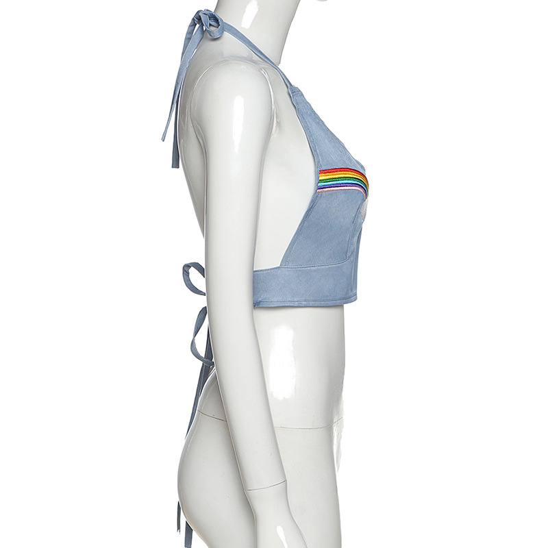 Fashion Women Sling Rainbow Print Lace Camisole Backless Casual Sexy Tank Top | BigBuy360 - bigbuy360.vn