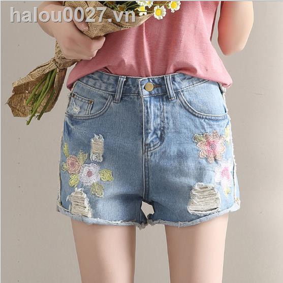 Quần Short Jeans Lưng Cao Thêu Họa Tiết Thời Trang Cho Nữ 2018