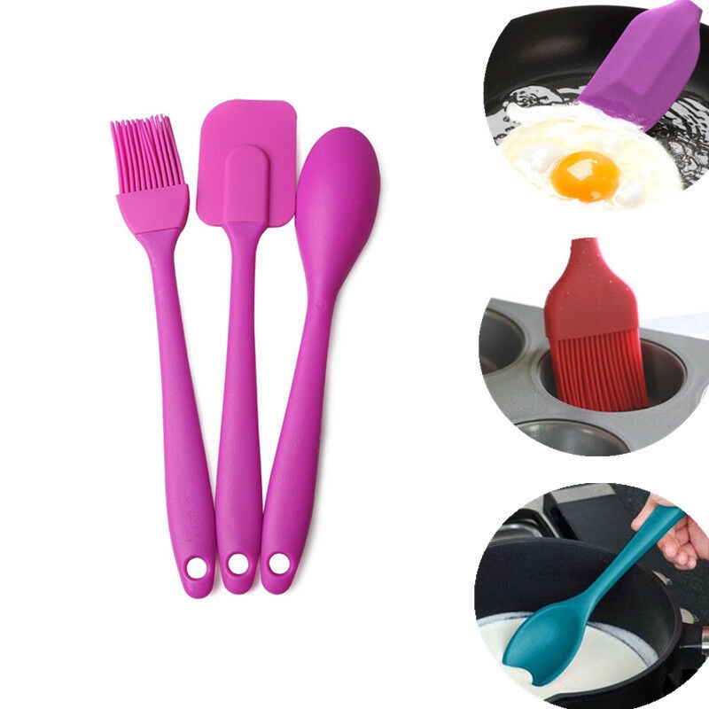Set 3 Muỗng Silicon Trộn Kem Làm Bánh Màu Sắc Ngẫu Nhiên