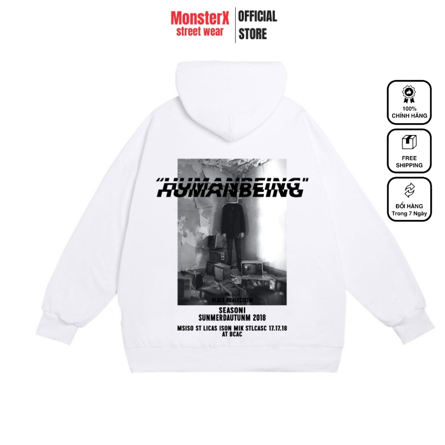 Áo hoodie nỉ bông Monster X Street Human Beeing nam nữ form rộng thu đông Local Brand