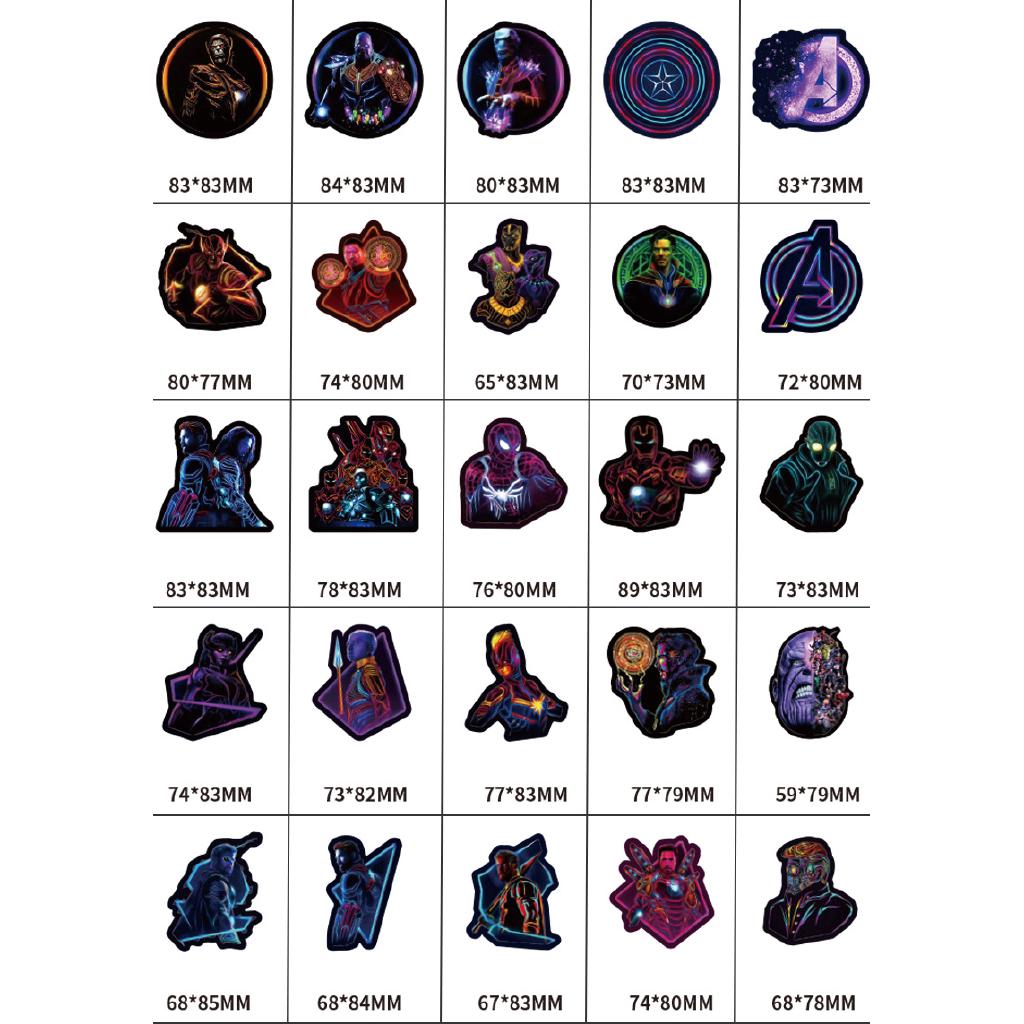 Set 100 decal chủ đề siêu anh hùng Marvel phản quang