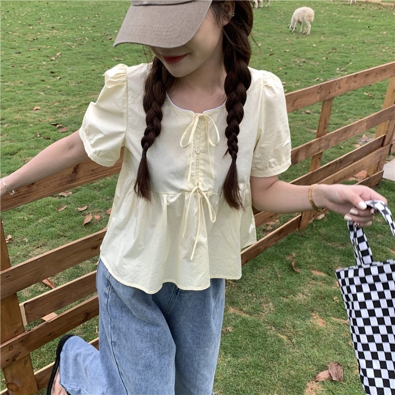 Áo Sơ Mi Tay Phồng Ngắn Phong Cách Pháp Thời Trang Mùa Hè Cho Nữ