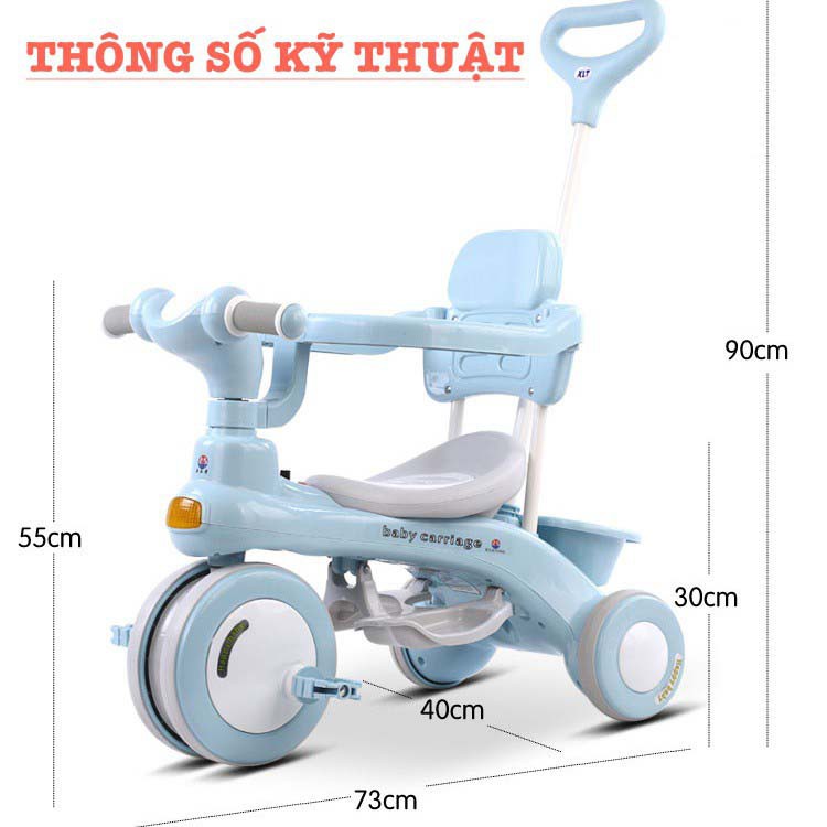 Xe đạp 3 bánh có cần đẩy có thể phát nhạc 688 cho bé full hộp