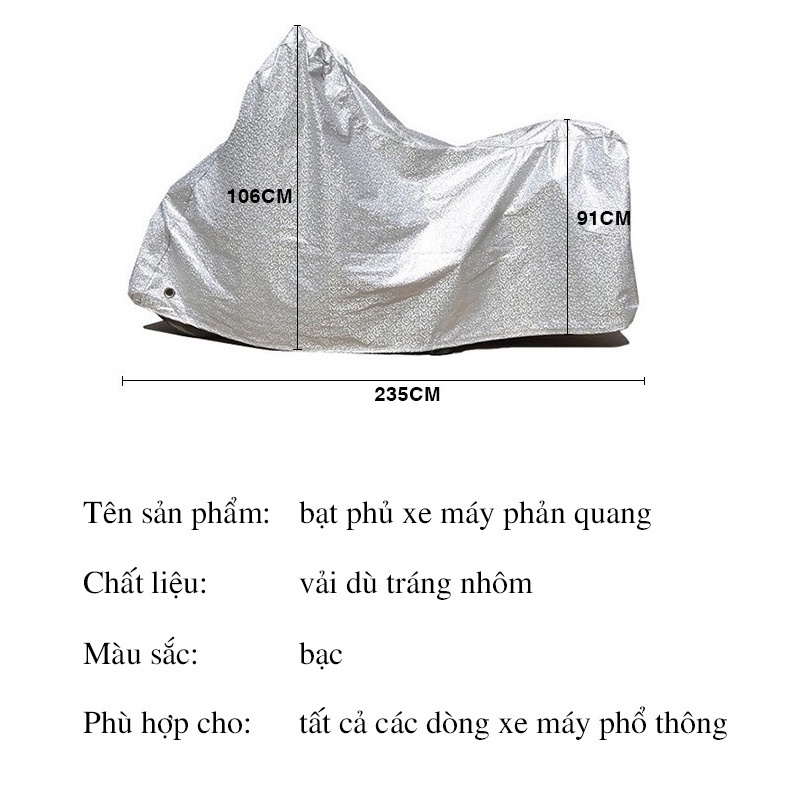 Bạt phủ xe máy tráng nhôm 3 lớp, Áo trùm xe vải du cao cấp