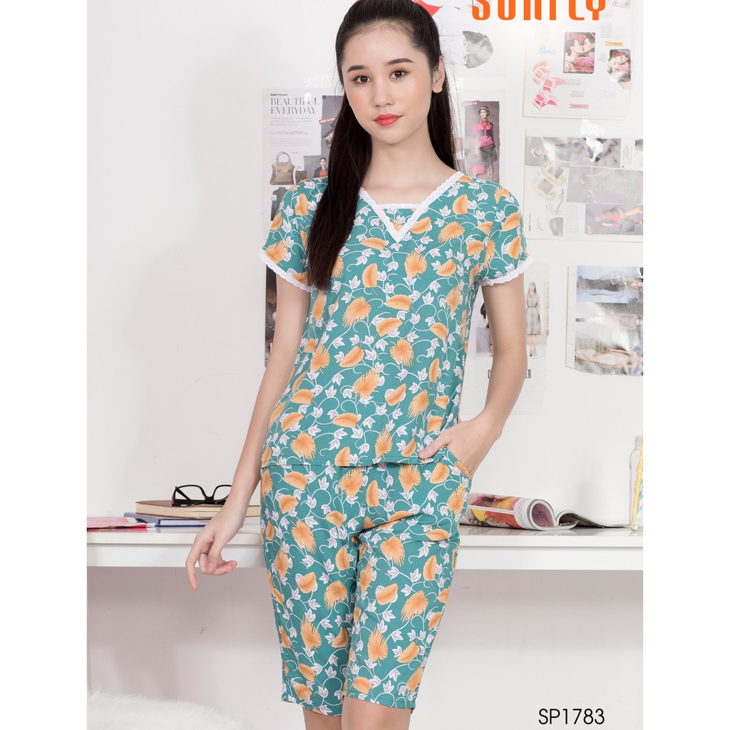 [Mã WABRWA8 giảm 15% đơn 99k] Bộ đồ lanh mặc nhà Sunfly, xuân hè áo cộc tay, quần lửng SP1783