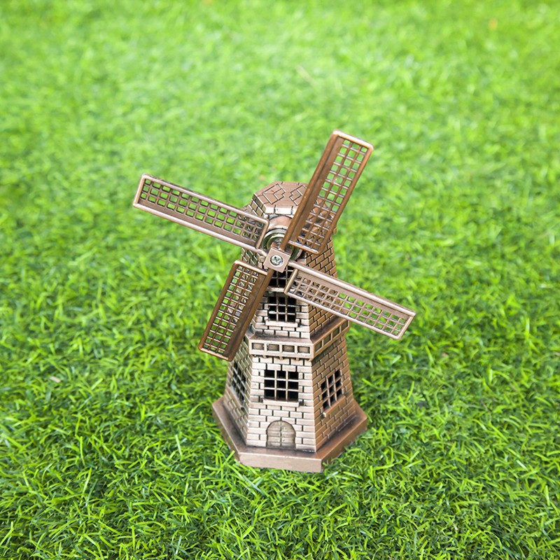 Cối Xay Gió Hà Lan_15cm _Mô hình Kim loại mạ màu Vàng rêu