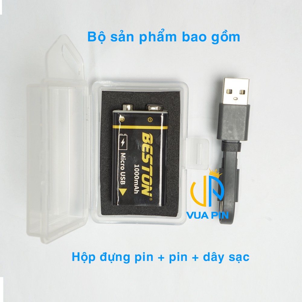 Pin sạc 9V chính hãng BESTON 1000mAh sạc trực tiếp qua cổng MicroUSB - Pin vuông BESTON