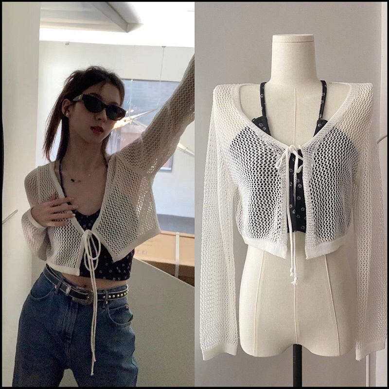 Áo Khoác Lưới Mỏng Kèm Áo Bra Hoa