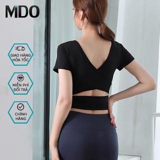 Áo tập gym, yoga nữ Mido A90 kiểu áo croptop body cổ tim chéo lưng, hợp tập thể thao, zumba, yoga, gym, vải co giãn