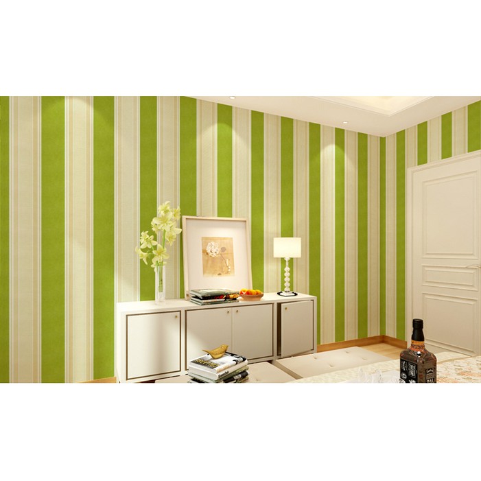Decal giấy dán tường sọc xanh lá khổ rộng 45cm