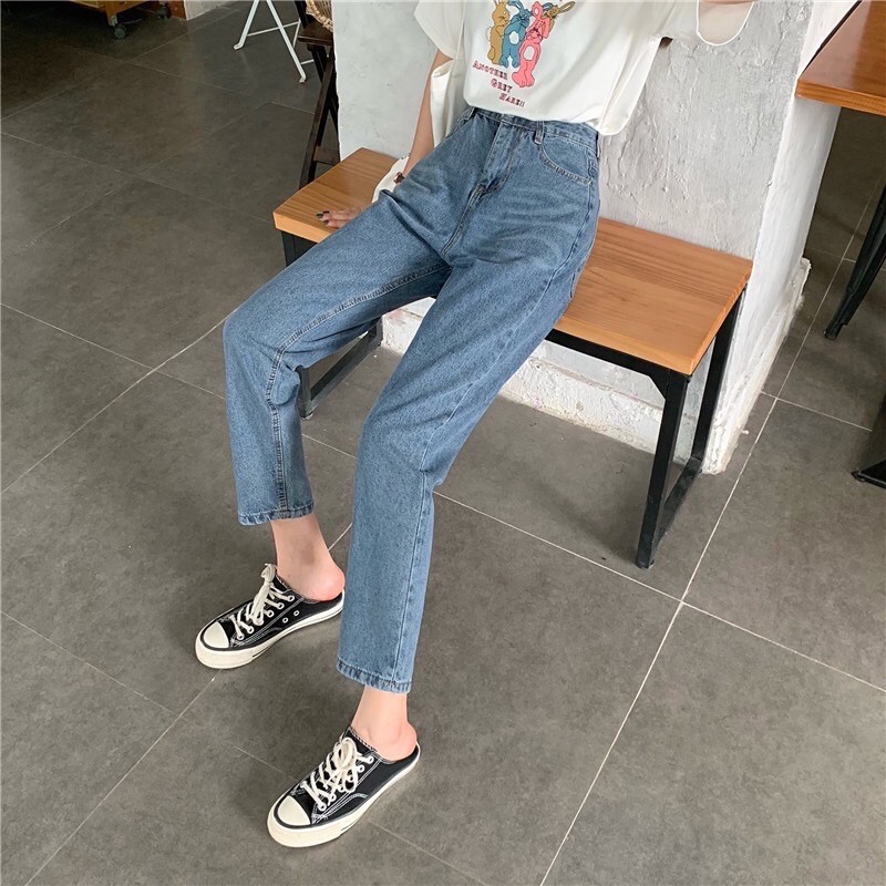 Quần baggy jean Suông nữ trơn Cao Cấp 2 Màu Đâm Nhạt 🍒 Freeship Hình Thật Trải Sàn