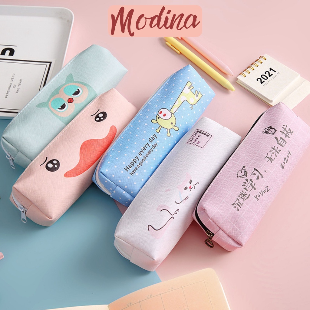 Túi đựng bút vải canvas cute MODINA, hộp bút vải in hình dễ thương