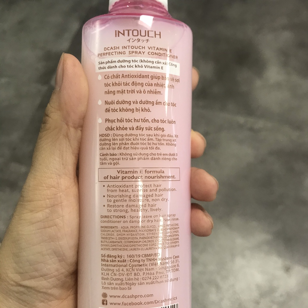 Xịt dưỡng tóc DCASH INTOUCH Keratin &amp; Hyaluron / Vitamin E Perfecting 220ml