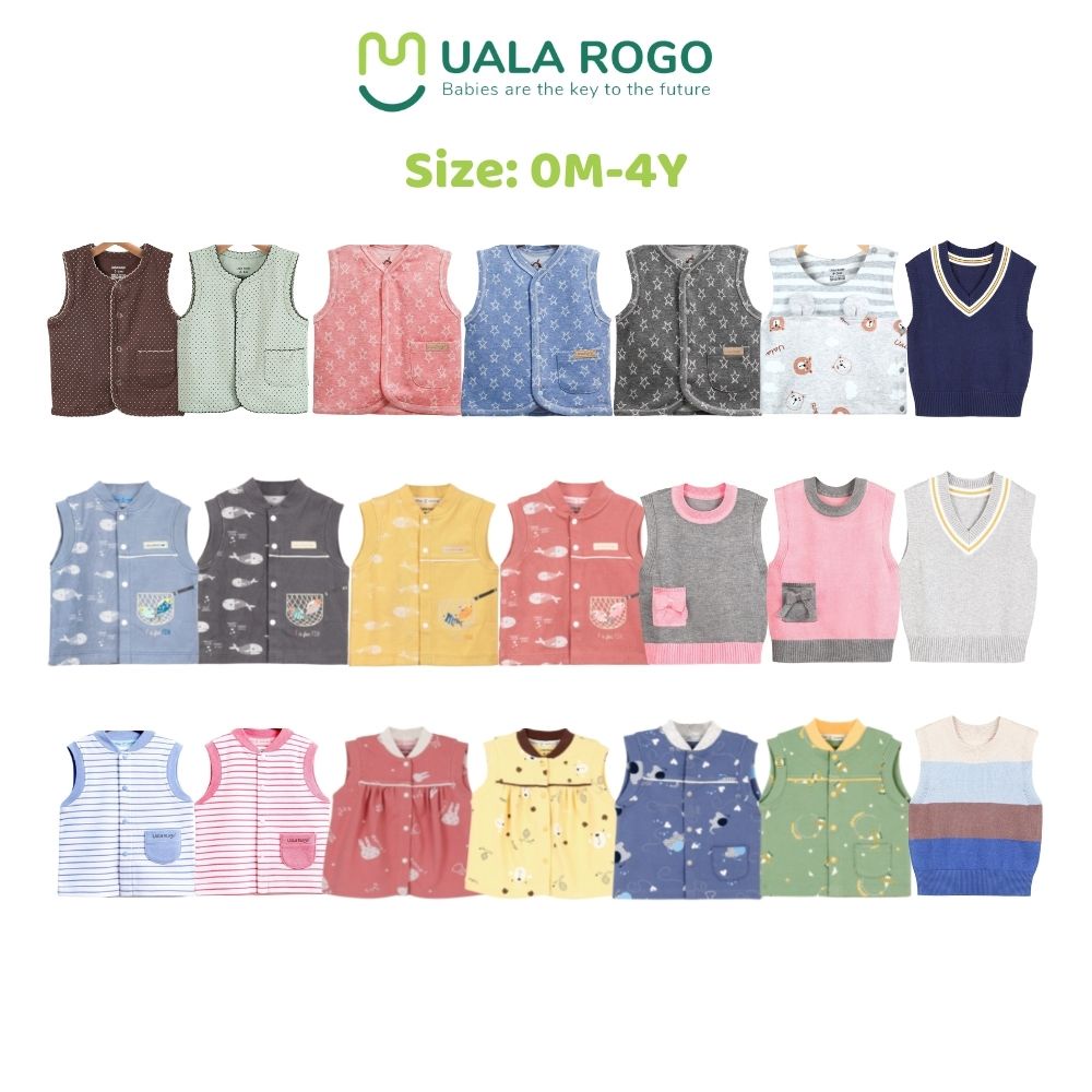 [FULL] Áo gile cho bé Ualarogo  0-4 tuổi cotton nỉ len mềm mại giữ nhiệt tốt