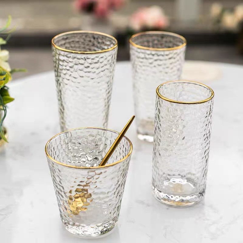 Ly, Cốc thủy tinh viền vàng họa tiết vân nhám