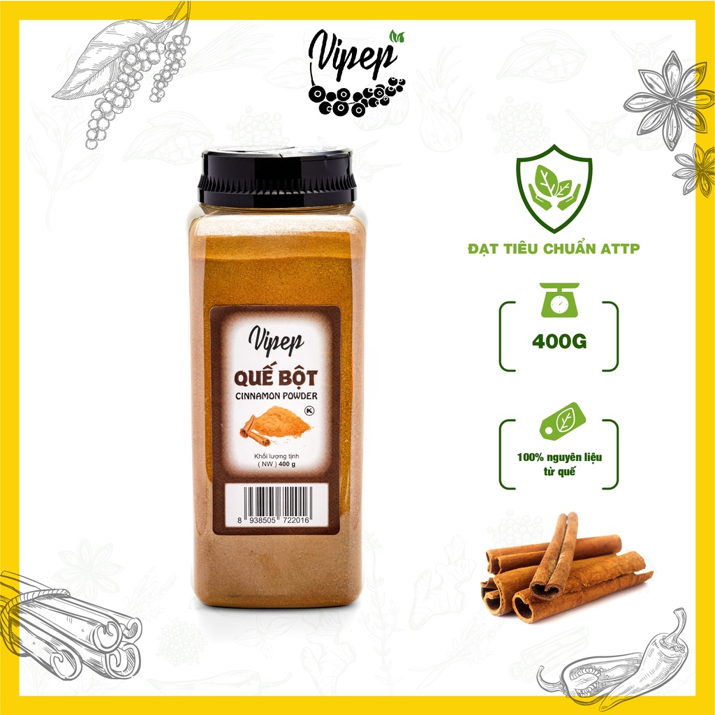 Bột quế Vipep 400g xay nhuyễn từ vỏ quế nguyên chất, chuyên dùng sơ chế, ướp thực phẩm, tăng thêm hương vị cho món ăn