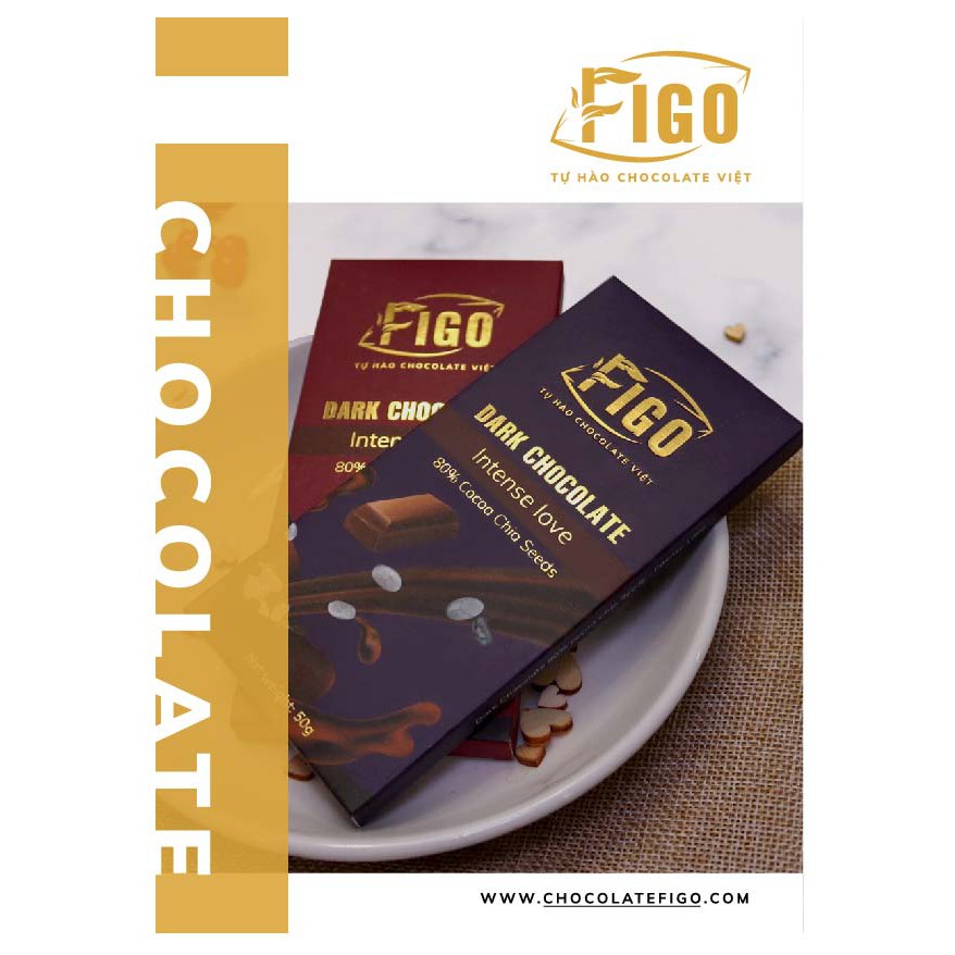 [Chính hãng] Dark Chocolate 70% Cacao FIGO 50gr, Socola đen nguyên chất 70% Cacao it đường, ăn giảm cân, giảm stress.