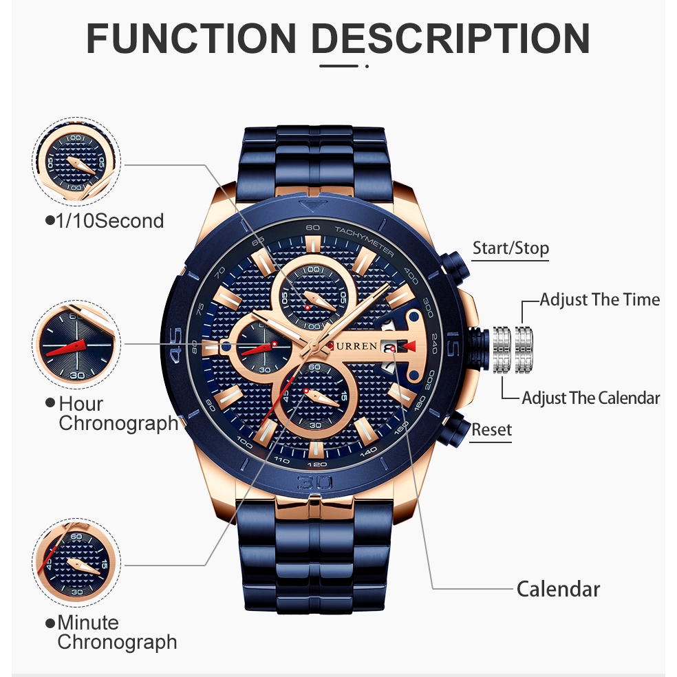 CURREN Luxury Men Business Quartz Watches Stainless Steel Man Chronograph Calandar Six Points Army Military Wrist Watch