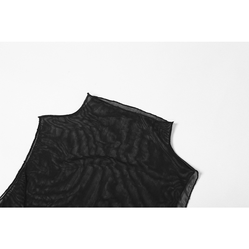 Set Áo Tank Top Cổ Cao + Găng Tay Lưới Màu Trơn Quyến Rũ Cho Nữ