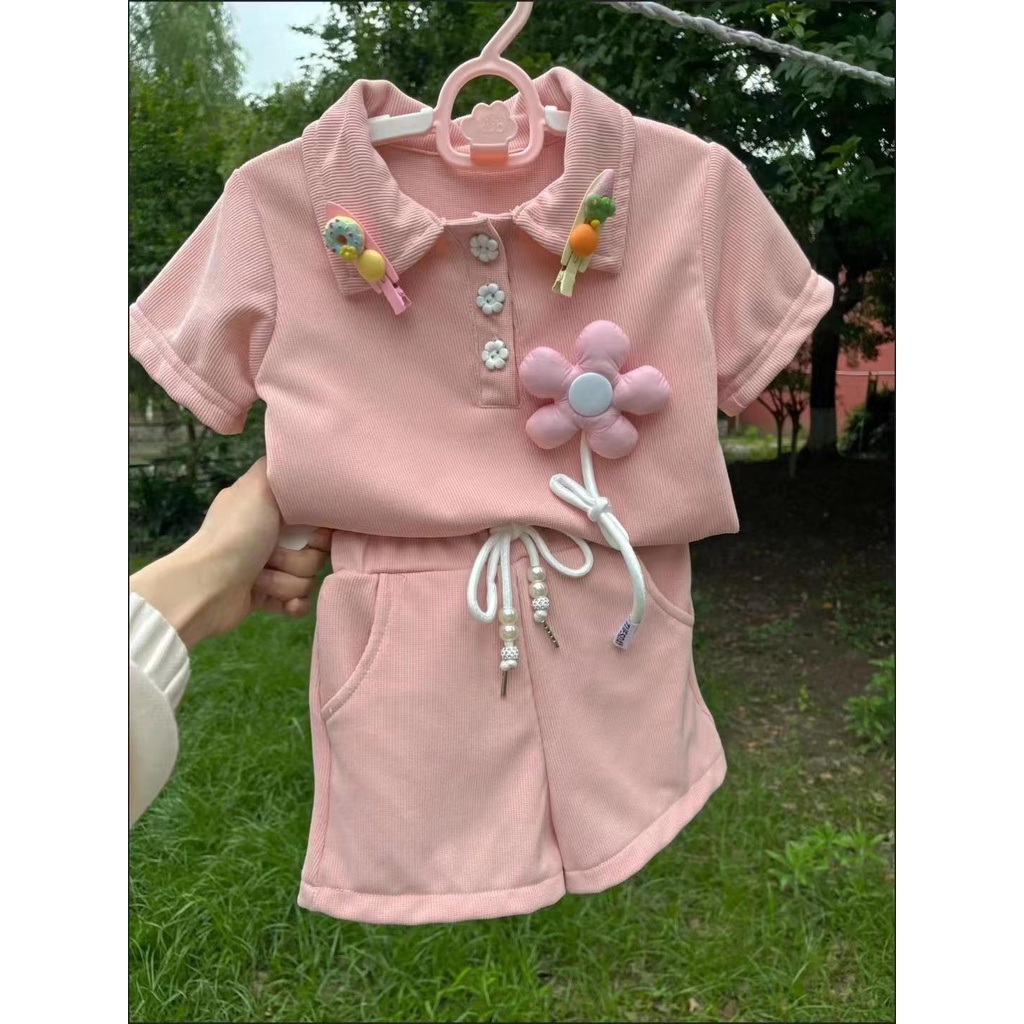 Bộ Trang Phục Hai Mảnh Áo Thun POLO Tay Ngắn Thời Trang Mùa Hè 2022 Dành Cho Bé Gái
