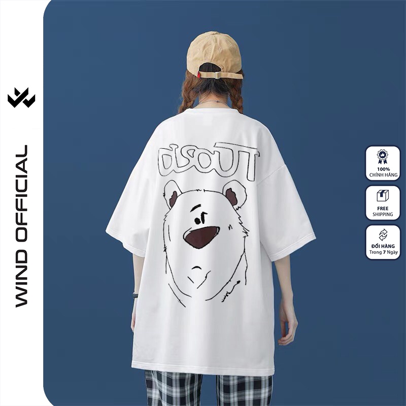 Áo thun tay lỡ WIND phông unisex form rộng BEAR nam nữ cotton ulzzang oversize