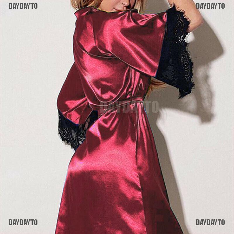 Áo Choàng Ngủ Kimono Bằng Lụa Satin Phối Ren Quyến Rũ Dành Cho Nữ