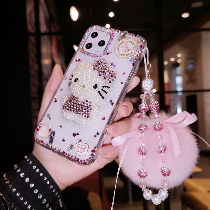 Ốp Điện Thoại Hình Mèo Kitty Đính Đá Cho Iphone 14Promax 12 11 13 XS XR 7 8 Plus Phone Case