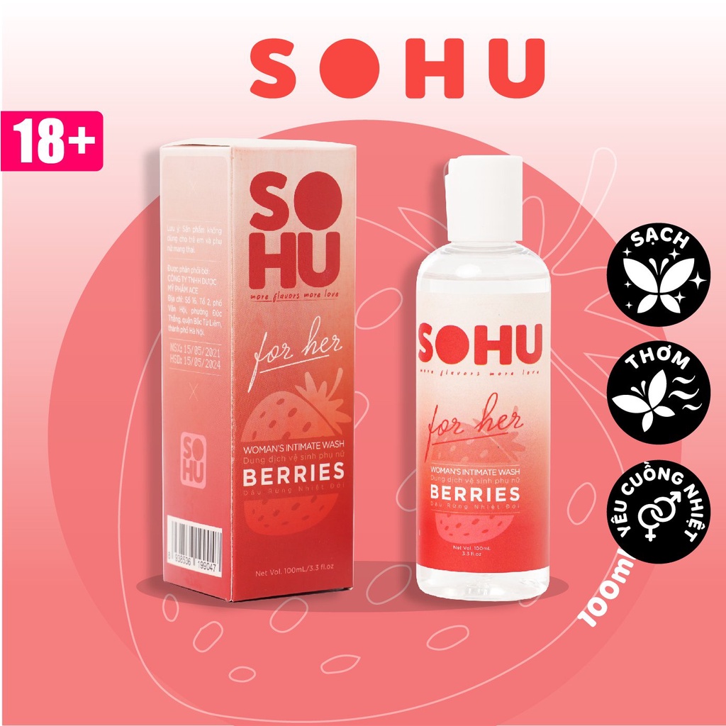 Dung dịch vệ sinh phụ nữ hương dâu rừng SOHU HCM  khử mùi tự nhiên lành tính chai 100ml