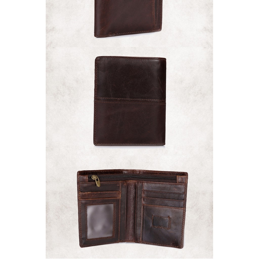 Ví da bò dạng gập kiểu cổ điển cho nam