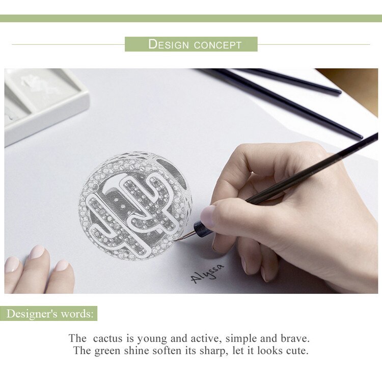 Hạt Trang Sức Bamoer Hình Cây Xương Rồng Xi Bạc S925 Đính Đá Zircon Độc Đáo