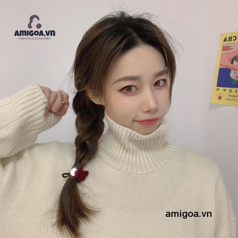 ✨✨Dây Buộc Tóc Da Họa Tiết Bướm Phong Cách Retro Đơn Giản Cho Nữ