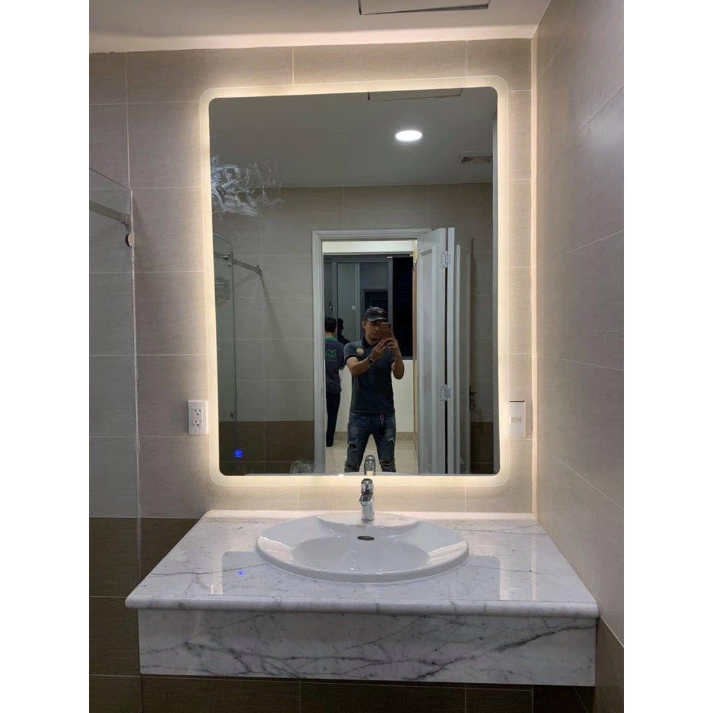 [ giá sỉ ] gương đèn led cảm ứng phá sương phòng wc thông minh kích thước 80x100 cm- guonghoangkim mirror HK3004