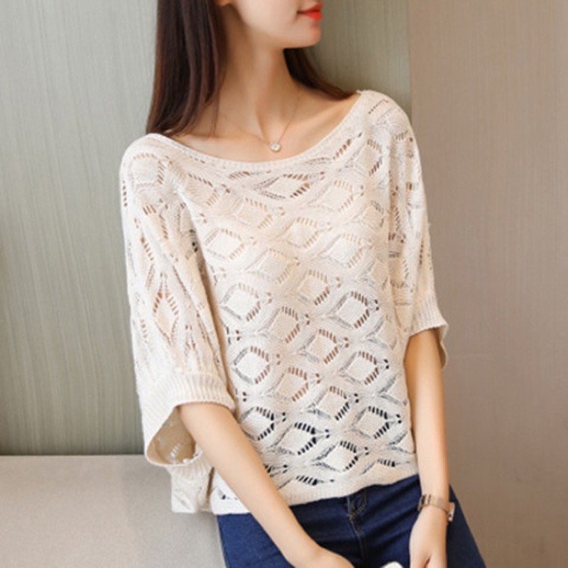 (Xả Kho) Áo len lưới mỏng dáng cánh dơi diện xuân hè