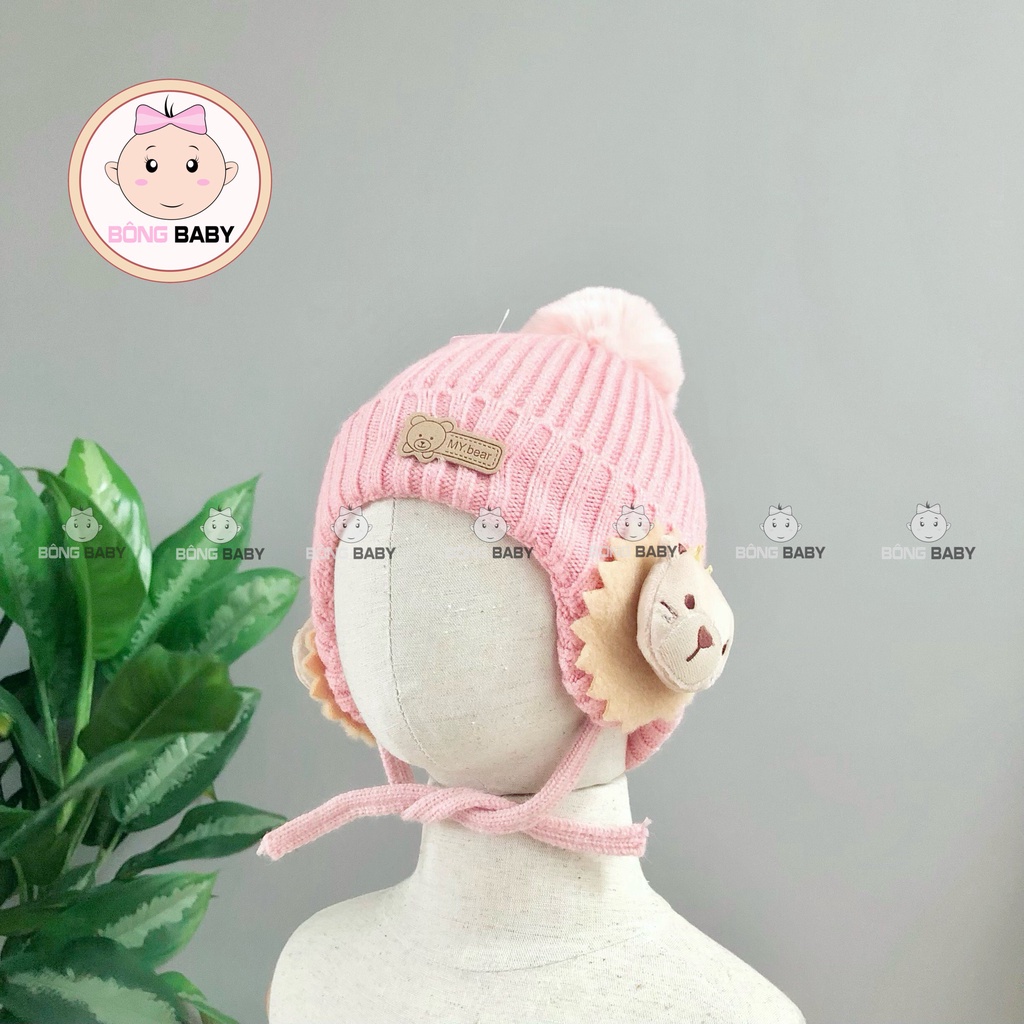 Mũ len cột dây tai gấu cute, thời thượng cho bé trai, bé gái từ 6 - 12 tháng - Mũ len phi công dày dặn, giữ ấm tốt
