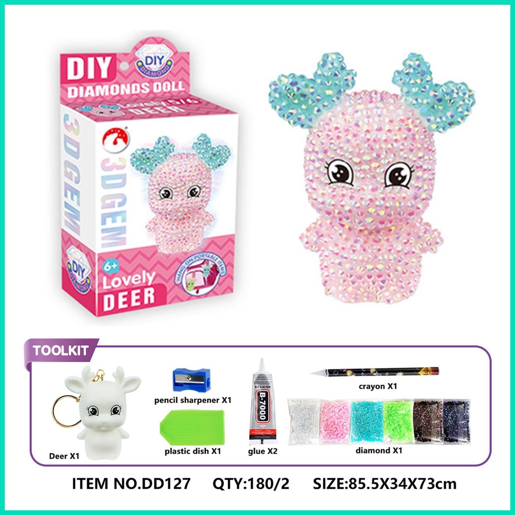 Bộ Móc Khóa Đính Đá 5D DIY Hình Chú Hươu Để Trang Trí