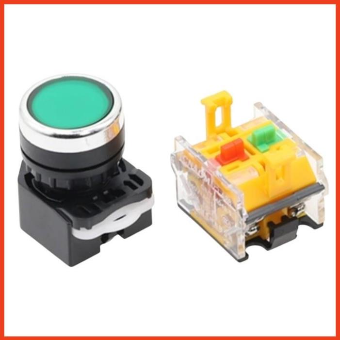 Công tắc nhấn nhả đề LA38-11 phi 22mm không đèn 3 màu xanh, màu đỏ, màu vàng lắp tủ điện điêu khiển