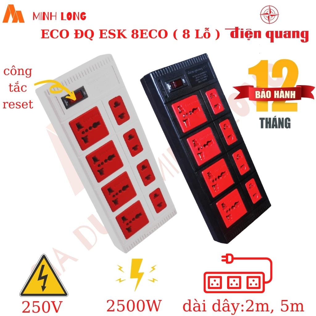 Ổ cắm  8 Lỗ đa năng Điện Quang ECO ĐQ ESK 8ECO - Ổ cắm liền dây 2 mét, 5 mét chịu tải 2 màu đen; trắng