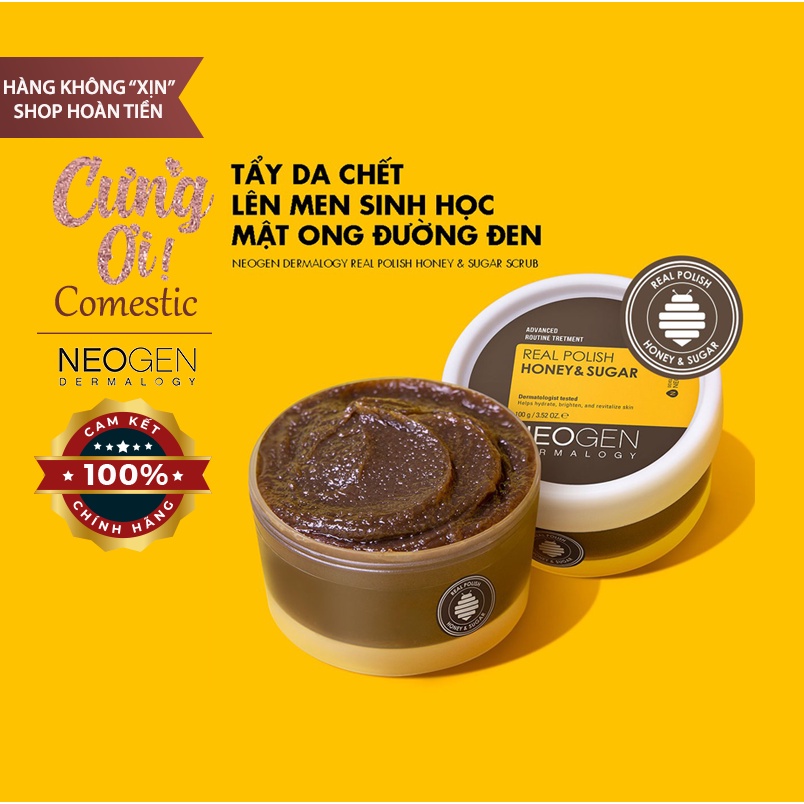 [TẶNG KHẨU TRANG]Tẩy Da Chết Lên Men Sinh Học Đường Đen Neogen Dermalogy Real Polish Honey &amp; Sugar Scrub 100g