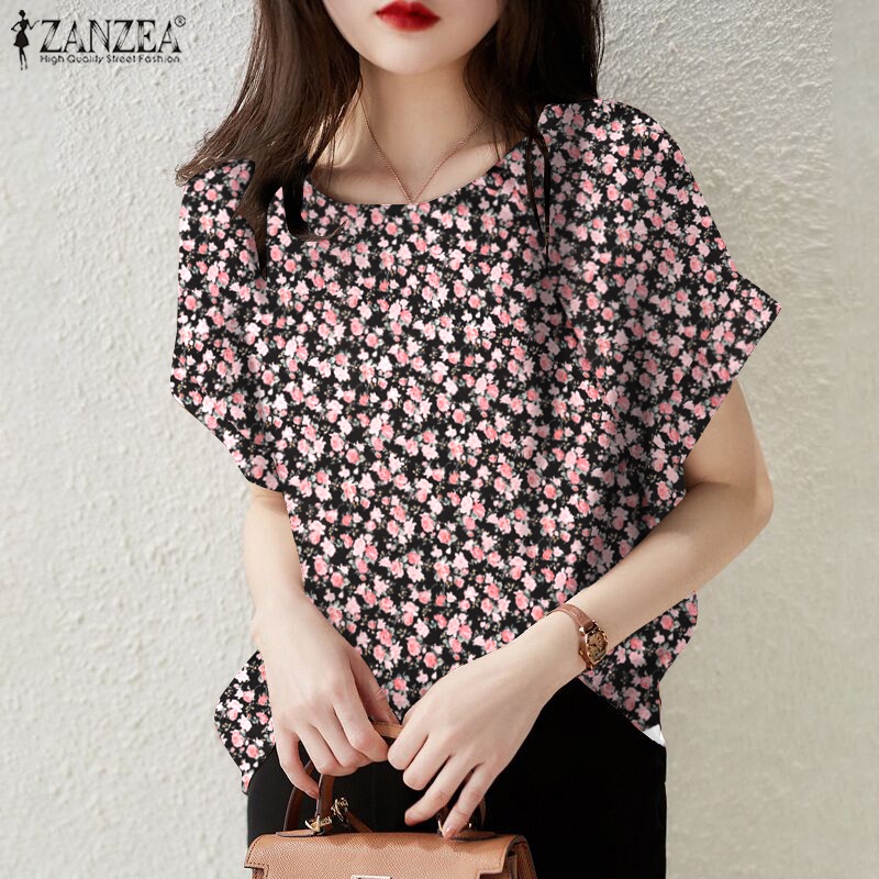 Áo Zanzea tay ngắn dáng rộng in họa tiết phong cách cổ điển thời trang cho nữ