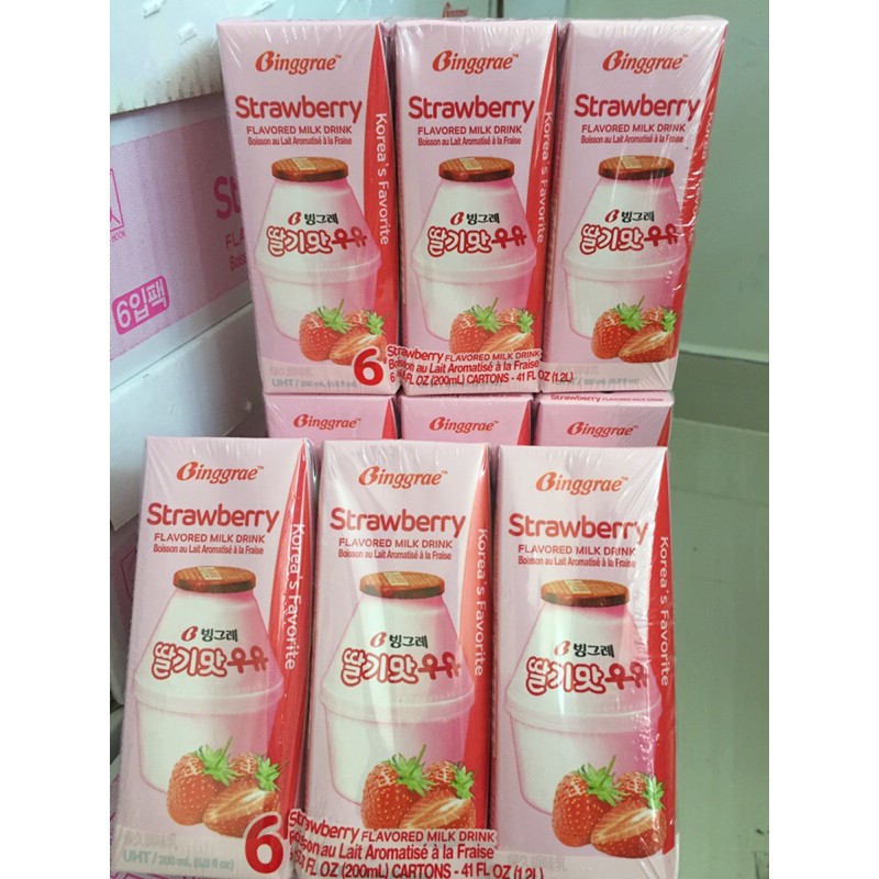 Sữa dâu Binggrae Hàn Quốc ( lốc 6 hộp x 200ml) | BigBuy360 - bigbuy360.vn