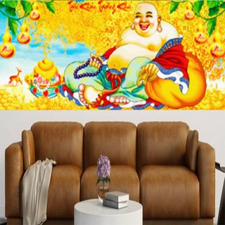 Tranh đá Phật Di Lặc hồ lô kim tiền YN5076 - kích thước: 100 * 46cm. (TRANH CHƯA LÀM)