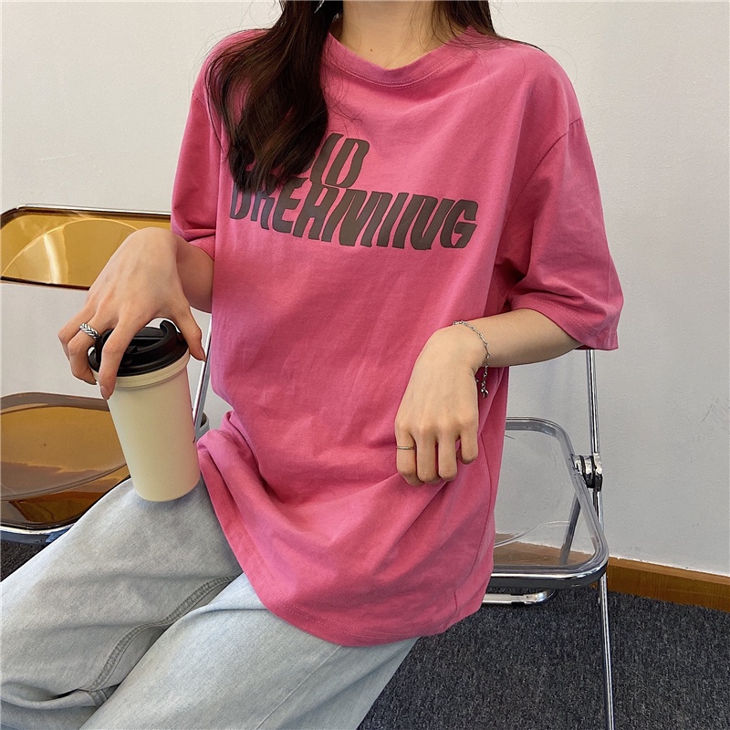 Áo Thun Nữ Ngắn Tay Cổ Tròn In Chữ Thời Trang