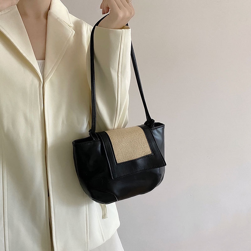 Túi xách da nữ đeo vai phối cói thời trang trắng và đen