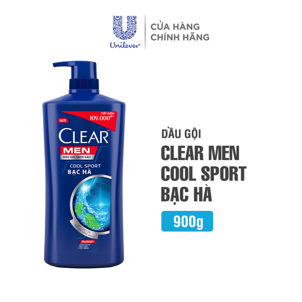 Dầu Gội Đầu cho nam Clear Men đánh bay gàu, ngứa và vi khuẩn mát lạnh cực đỉnh suốt ngày dài 900g