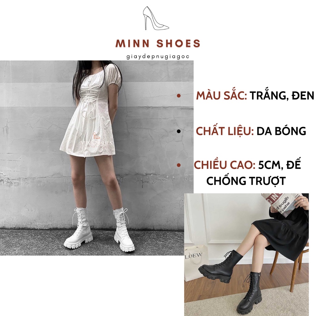 Bốt dây cổ cao 20cm ulzzang khóa kéo đế vuông 5cm 2 màu đen trắng thời trang thu đông 2021 (B3) | BigBuy360 - bigbuy360.vn