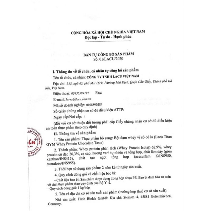 Sữa LACU tăng cơ cho người tập GYM titan 100% whey protein 1kg