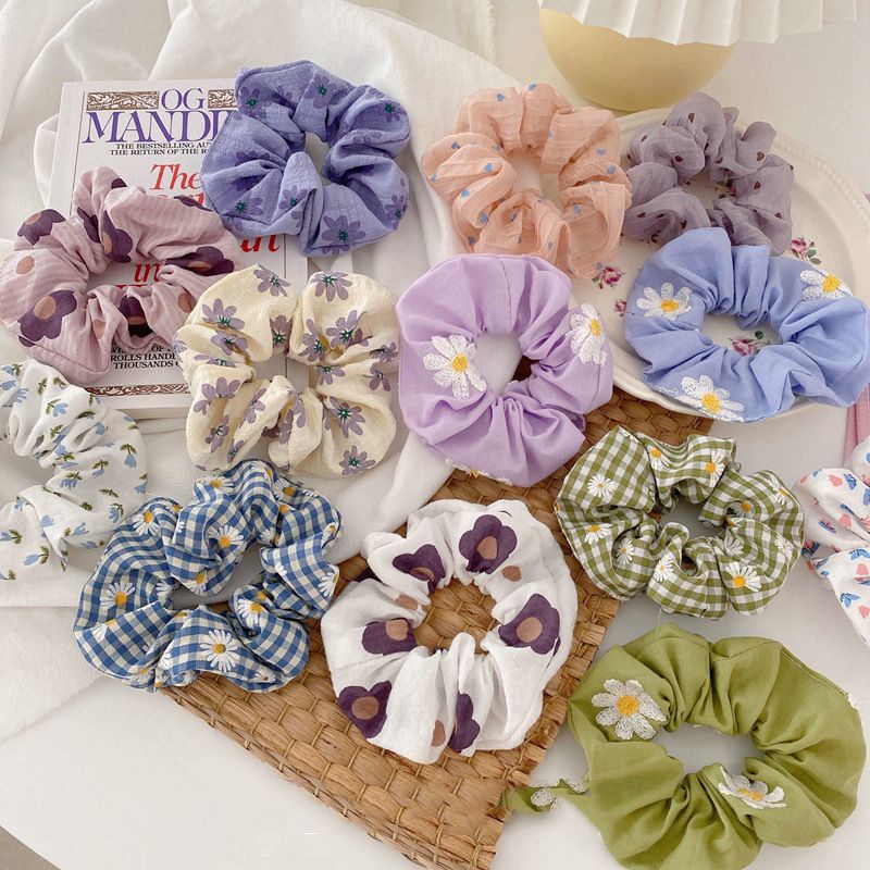 Dây cột tóc, cột tóc vải Scrunchies hoa phong cách Hàn Quốc