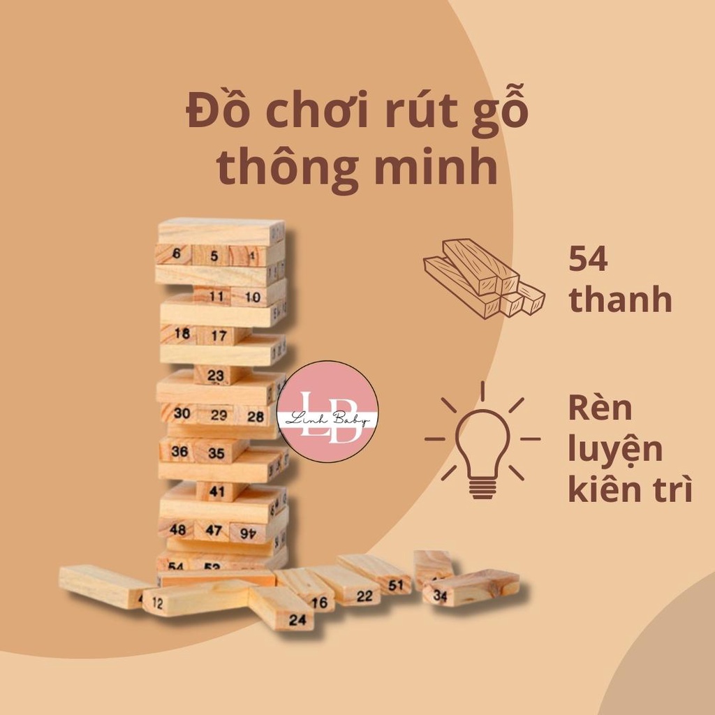 Đồ Chơi Rút Gỗ Thông Minh 54 Thanh Mini Cho Bé