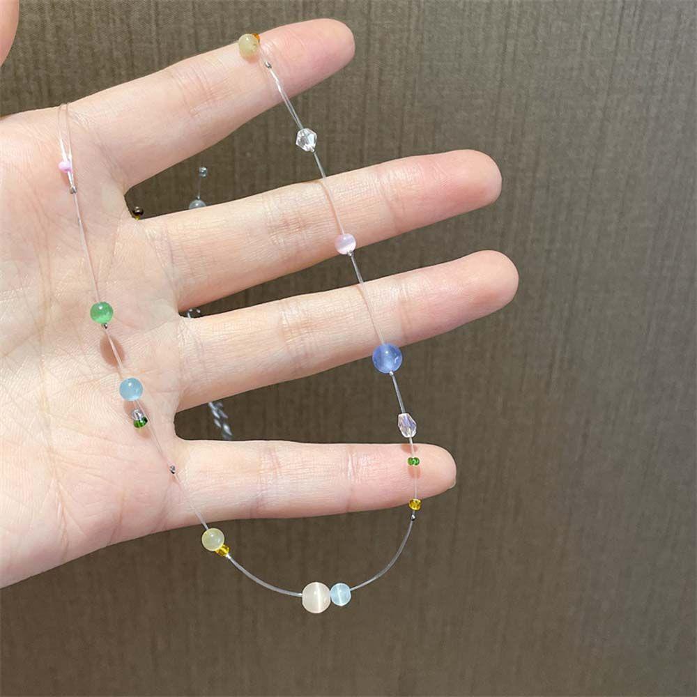 Vòng Cổ Choker Trong Suốt Đính Hạt Nhiều Màu Phong Cách Hàn Quốc