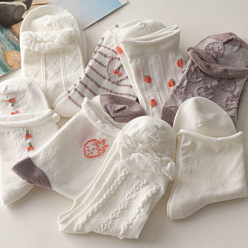 Tất cao cổ phối ren màu trắng phong cách Nhật Bản Hàn Quốc dễ thương